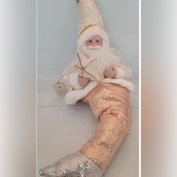 Coastal Nautical Mermaid Santa Shelf Sitter Christmas Holiday Gold Merman Lux